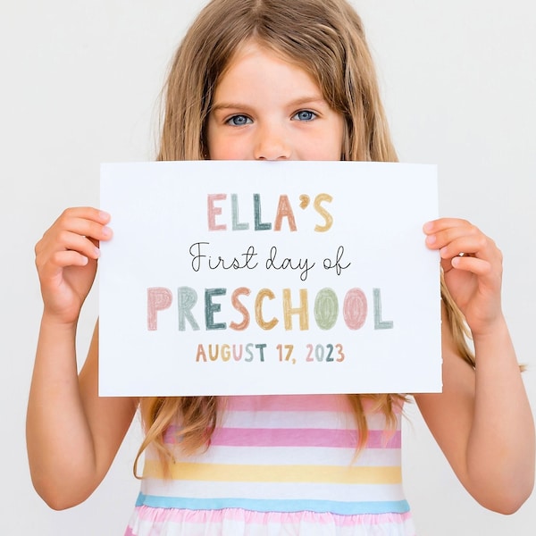 Custom First Day Of Preschool Sign, Printable Photo Prop, Pastel Earthy Color, Custom 1st Day Sign, Personalized Gift, Back To School Sign