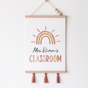 Custom Teacher Name Sign, Boho Classroom Decor, Teacher Door Sign, Boho Watercolor, Personalized Teacher Gift, Teacher Name Sign Printable