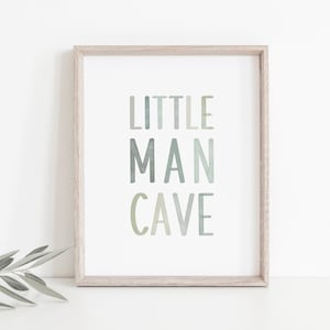 Little Man Cave Sign, Sage Green Watercolor, Green Nursery Decor, Nursery Printable Wall Art, Boys Room Decor, Playroom Wall Art, Boy Gift