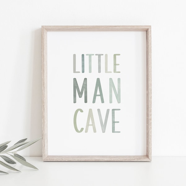 Little Man Cave Sign, Sage Green Watercolor, Green Nursery Decor, Nursery Printable Wall Art, Boys Room Decor, Playroom Wall Art, Boy Gift