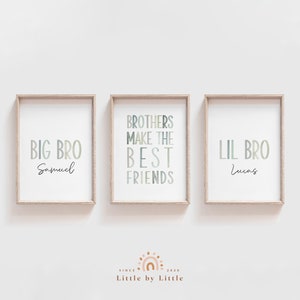 Custom Brother Name Sign, SET of 3, Brothers Make The Best Friends, Boys Room Decor, BIG Bro LIL Bro, Sage Green Watercolor, Playroom Decor