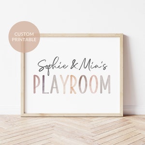Signe de salle de jeux personnalisé, impression de nom personnalisé, impression de nom de pépinière neutre, cadeau de douche de bébé, décor de salle de jeux Boho Kids, Art de pépinière personnalisé