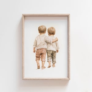 Neutrale Aquarell Brüder Malerei, Jungen Zimmer Dekor, großer Bruder kleiner Bruder, Geschenk für Bruder Mama, Bruderschaft Druck, zwei Brüder Art