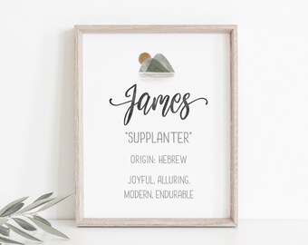 James Name Meaning Print, Baby Shower Gift, Boy Nursery Decor, Boy Name Sign, Above Crib Wall Art, Minimalist Nursery Printable Wall Art