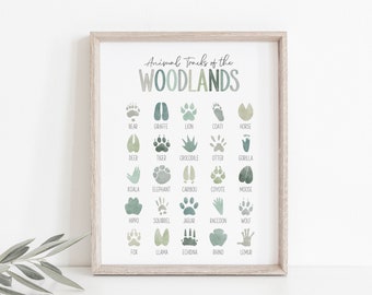 Woodland Animal Tracks Print: Sage Green Nursery Decor (Digital Download)