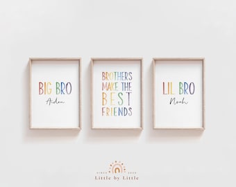 Set of 3 Prints, Custom Brother Name Poster, Brother Print, Boys Room Decor, BIG Bro LIL Bro, Brothers make the best friends, Brother Gift