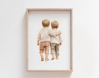 Neutral Watercolor Brothers Painting, Boys Room Decor, Big Brother Little Brother, Gift For Brother Mom, Brotherhood Print, Two Brothers Art