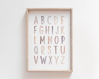Neutral Watercolor Alphabet Print, Nursery Wall Art, Large ABC Print, Montessori Educational Wall Art, Alphabet Printable, Boho Alphabet