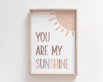 You Are My Sunshine Print: Neutral Watercolor Nursery Art (Digital Download)
