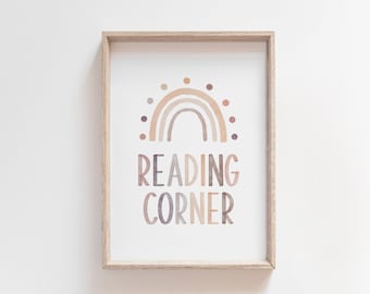 Watercolor Rainbow Reading Corner Sign: Boho Classroom Decor (Digital Download)