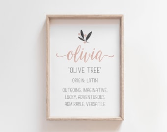 Olivia Name Meaning Print, Olivia Name Art, Baby Shower Gift, Girls Room Decor, Nursery Name Sign, Girl Name Print, Instant Download