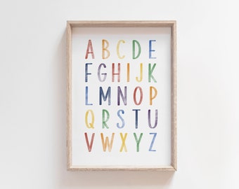 Watercolor Alphabet Print: Rainbow ABC, Nursery Decor (Digital Download)