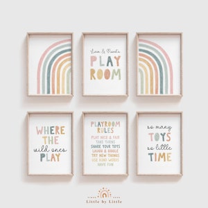 Set of 6 Custom Playroom Sign, Pastel Earthy Color, Playroom Decor, Gender Neutral, Where The Wild Ones Play, Playroom Rules, Play Quote