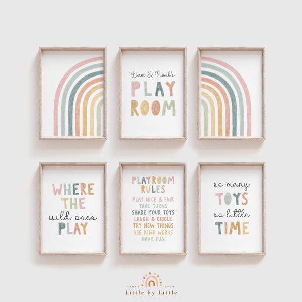 Set of 6 Custom Playroom Sign, Pastel Earthy Color, Playroom Decor, Gender Neutral, Where The Wild Ones Play, Playroom Rules, Play Quote