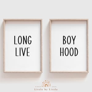 Set of 2 Long Live Boyhood Sign, Black Watercolor, Modern Boys Room Decor, Minimalist Nursery Wall Art, Playroom Decor, Kids Wall Art