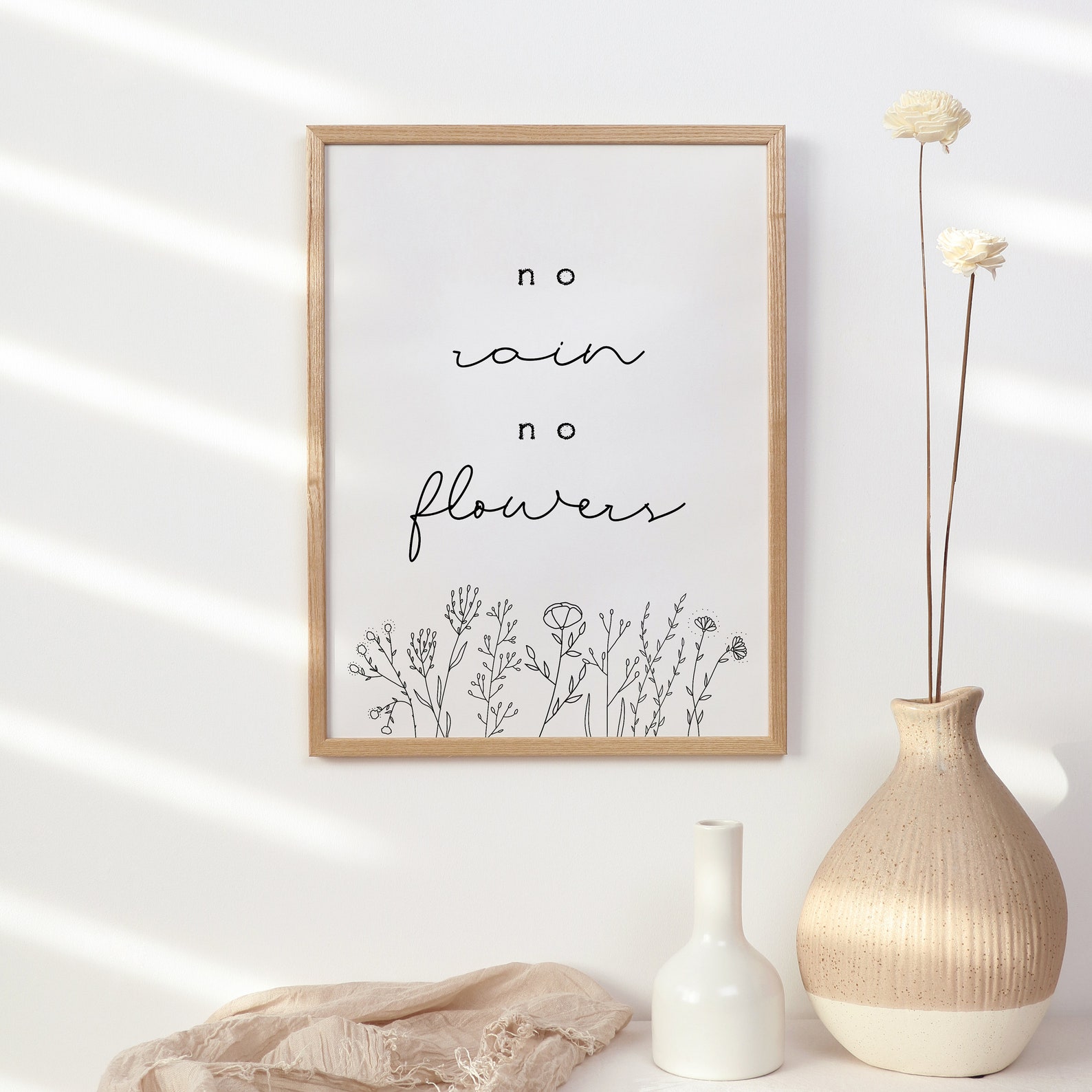 No Rain No Flowers Print Inspirational Quote Minimalist Wall Etsy