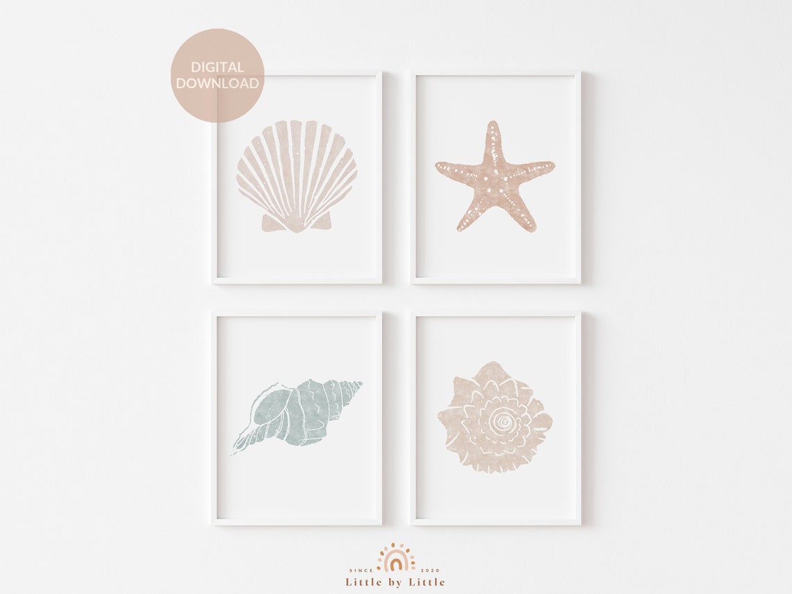 SET of 4 Prints Sea Shell Printable Nautical Nursery Decor - Etsy