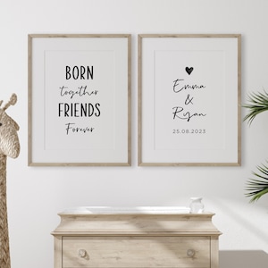 Born Together Friends Forever, Custom Twin Name Sign, Black Watercolor ...
