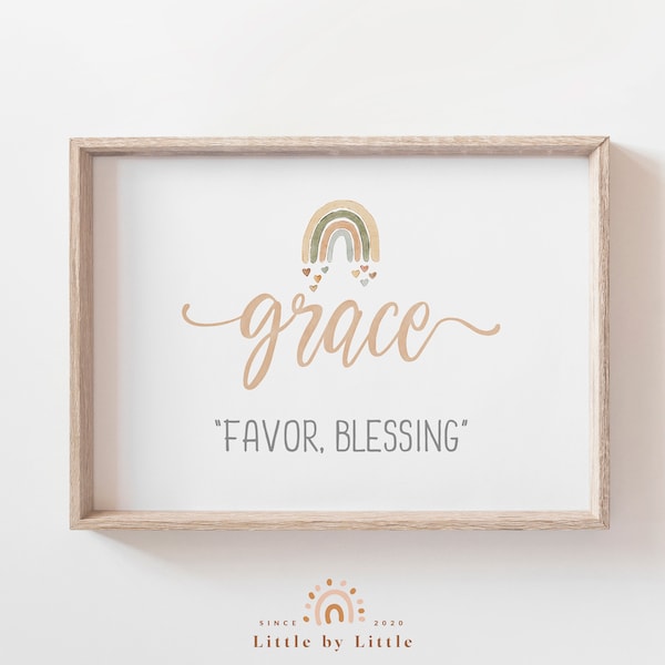 Grace Name Meaning Print, Watercolor Name Print, Baby Shower Gift, Girls Room Decor, Girl Name Sign, Instant Download, Nursery Wall Art