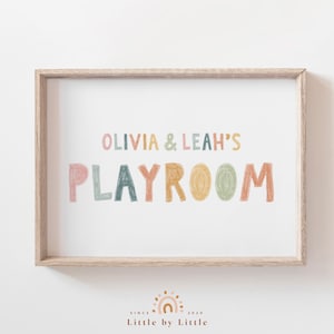 Signo de sala de juegos personalizado escrito con lápices de colores, color tierra pastel, decoración de sala de juegos, arte de pared para niños, género neutro, regalo para niños