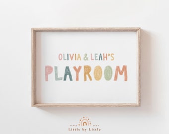 Personalized Playroom Sign Written With Colored Pencils, Pastel Earthy Color, Playroom Decor, Kids Wall Art, Gender Neutral, Gift for Kids