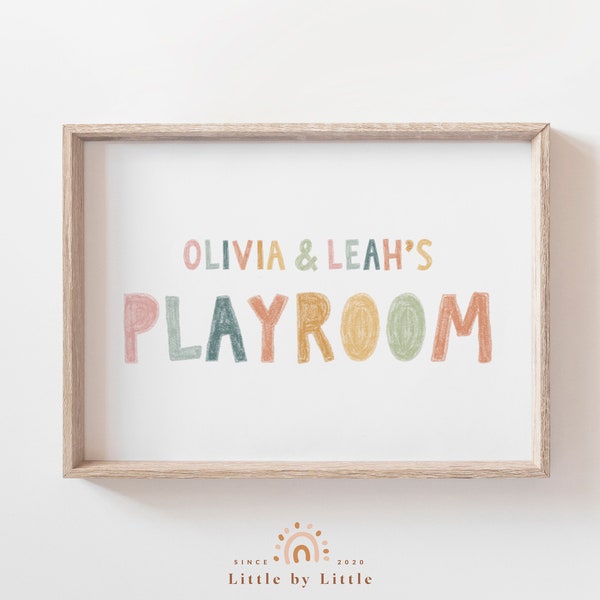 Personalized Playroom Sign Written With Colored Pencils, Pastel Earthy Color, Playroom Decor, Kids Wall Art, Gender Neutral, Gift for Kids