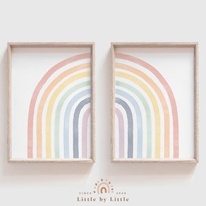 Pastel Rainbow Watercolor, Half Rainbow Print, SET of 2, Watercolor Rainbow, Kids Room Decor, Nursery Printable Wall Art, Gender Neutral