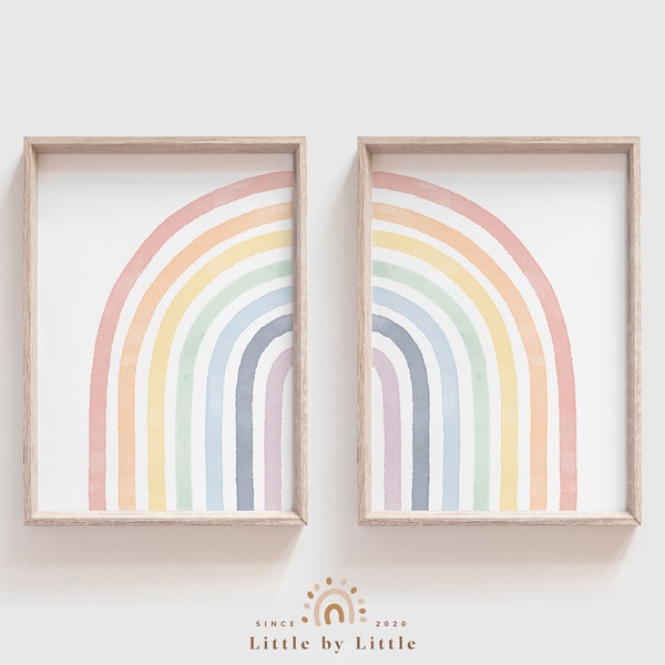 Pastel Rainbow Watercolor, Half Rainbow Print, SET of 2, Watercolor Rainbow, Kids Room Decor, Nursery Printable Wall Art, Gender Neutral