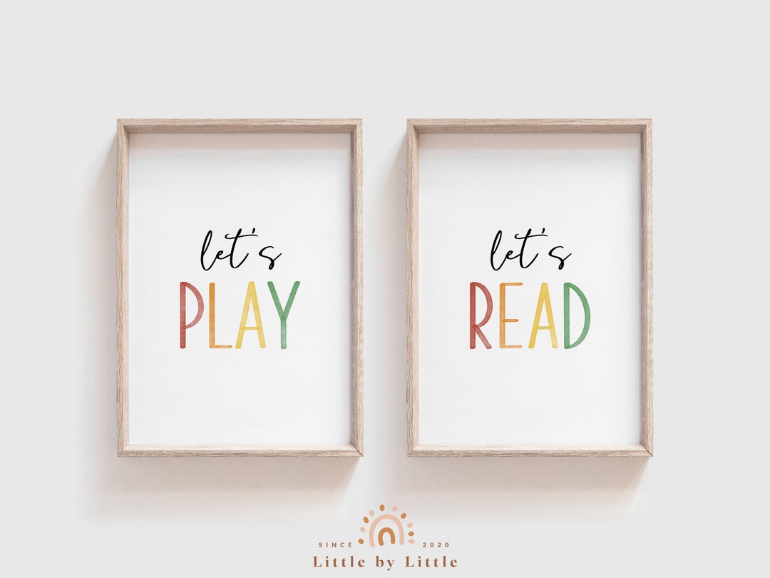 SET von 2 Drucke, Lass uns lesen, Spiel lesen Wandkunst, Kinderzimmer Dekor, Spielzimmer