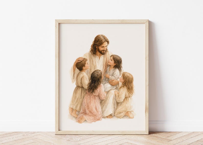Jesus and Children Watercolor Print, Christian Wall Art, Nursery Bible ...