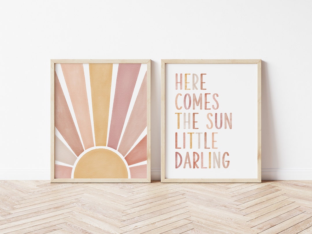Here Comes the Sun Little Darling SET of 2 Boho Watercolor Etsy