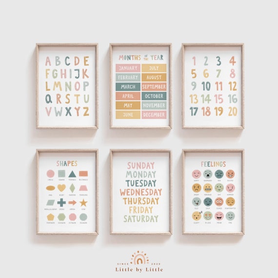 Pastel Learning Prints Set: Alphabet, Numbers, Feelings, Months, Shapes, Weekdays (Digital Download)