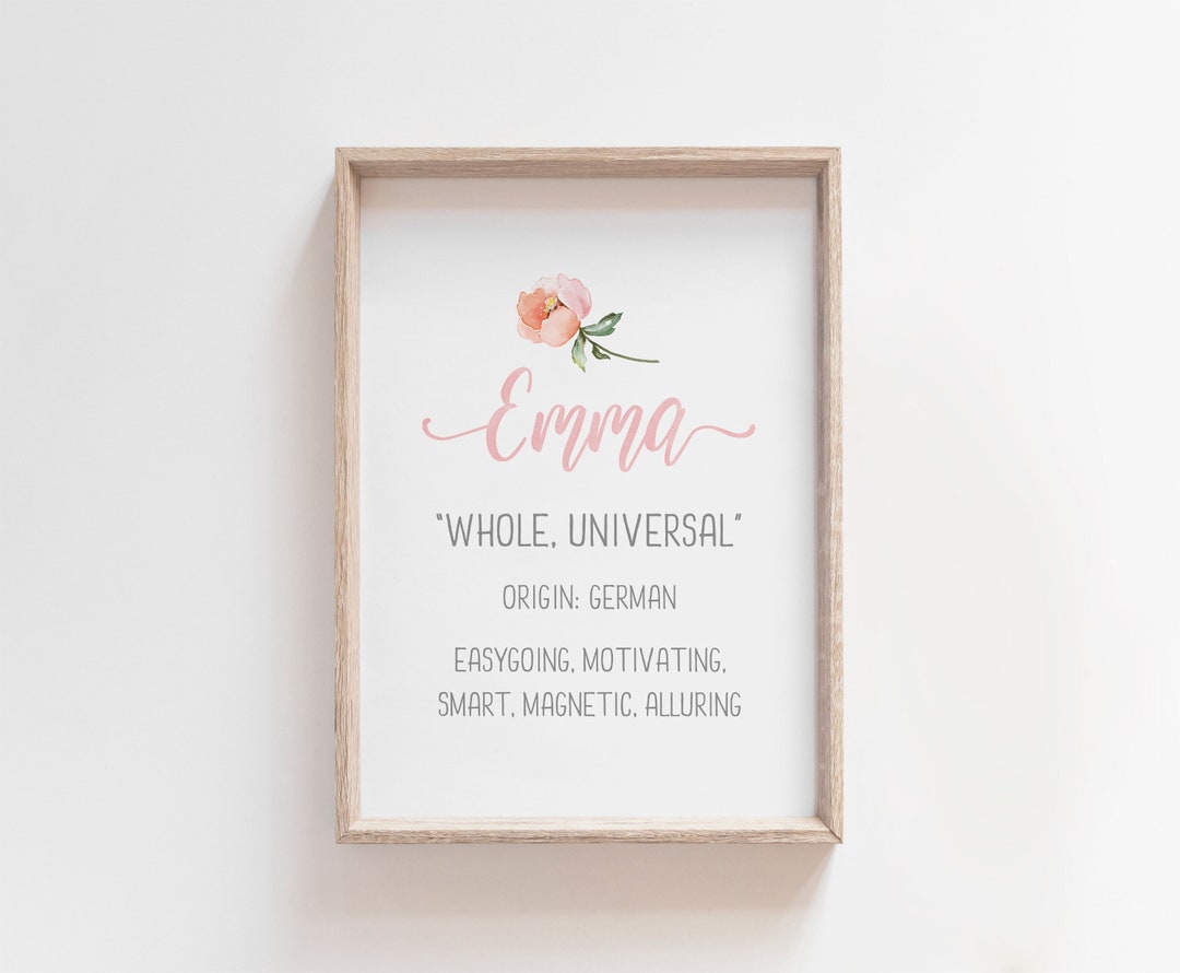 Emma Name Meaning Print, Emma Name Art, Baby Shower Gift, Girls Room