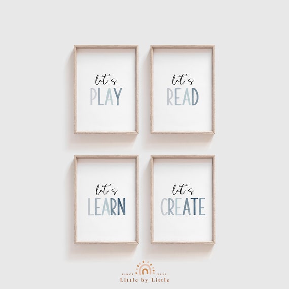 Playroom Poster Set: Blue Watercolor Prints (Digital Download)
