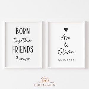 Born Together Friends Forever, Custom Twin Name Sign, Black Watercolor ...