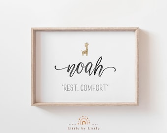 Noah Name Meaning Art Print: Giraffe Nursery Decor (Digital Download)