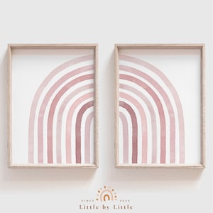 Blush Pink Watercolor Half Rainbow Prints, SET of 2, Girls Room Decor, Nursery Printable Wall Art, Half Rainbow Poster, Instant Download