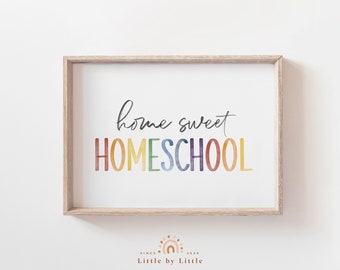 Home Sweet Homeschool Sign: Rainbow Watercolor Art (Digital Download)