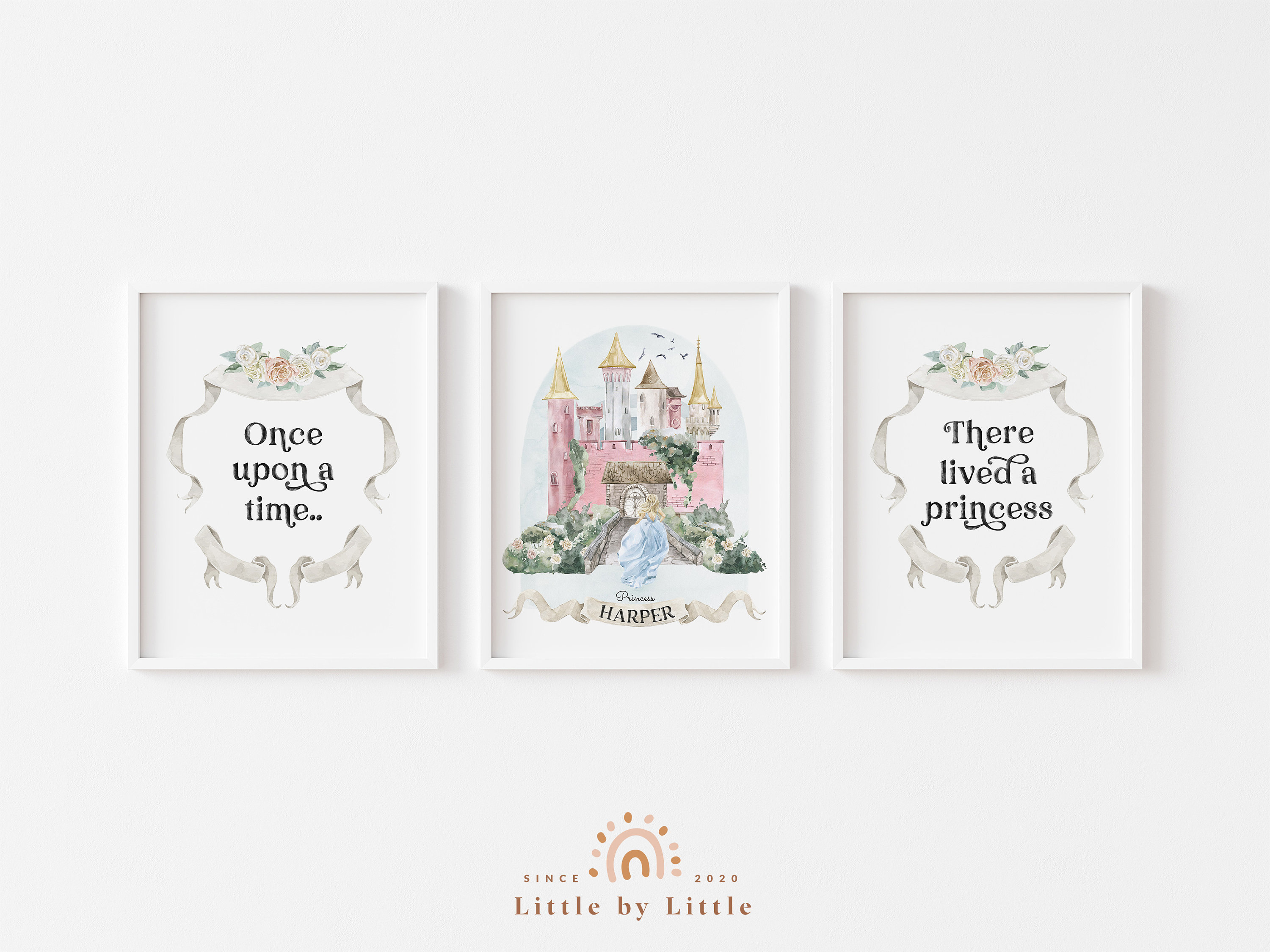 Set of 3 Custom Princess Castle Name Print, Once Upon A Time ...