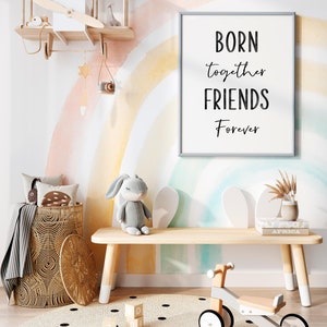 Born Together Friends Forever, Black Watercolor, Twin Nursery Decor ...