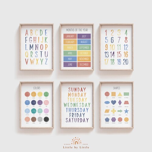 Set of 6 Educational Posters Alphabet Numbers Colors - Etsy