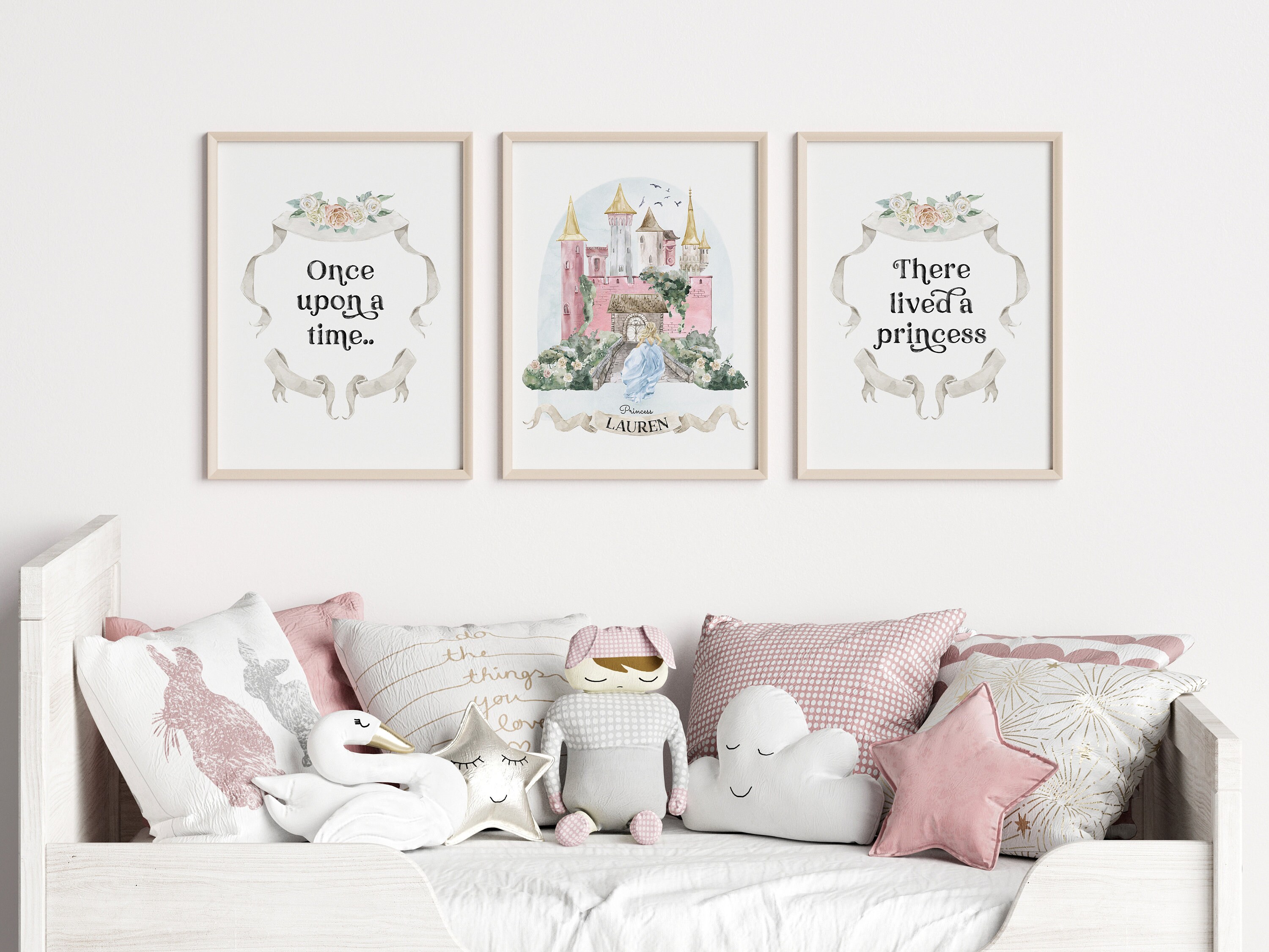 Set of 3 Custom Princess Castle Name Print, Once Upon A Time ...