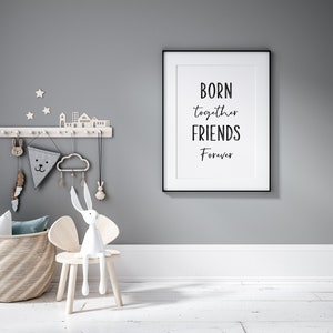 Born Together Friends Forever, Black Watercolor, Twin Nursery Decor ...