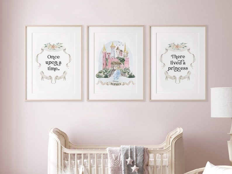 Set of 3 Custom Princess Castle Name Print, Once Upon A Time ...
