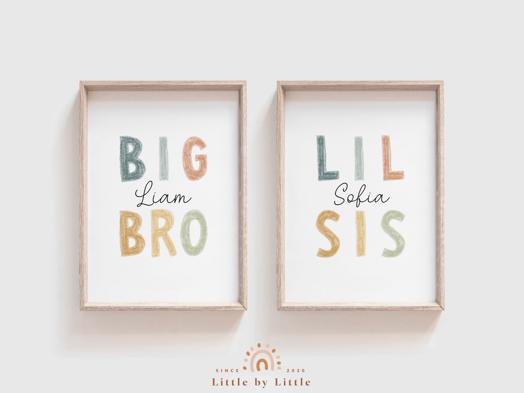 Simple Sibling Sign Set of 2 Custom Sibling Name Sign, Big Sis Lil Bro, Big Bro Lil Sis ...