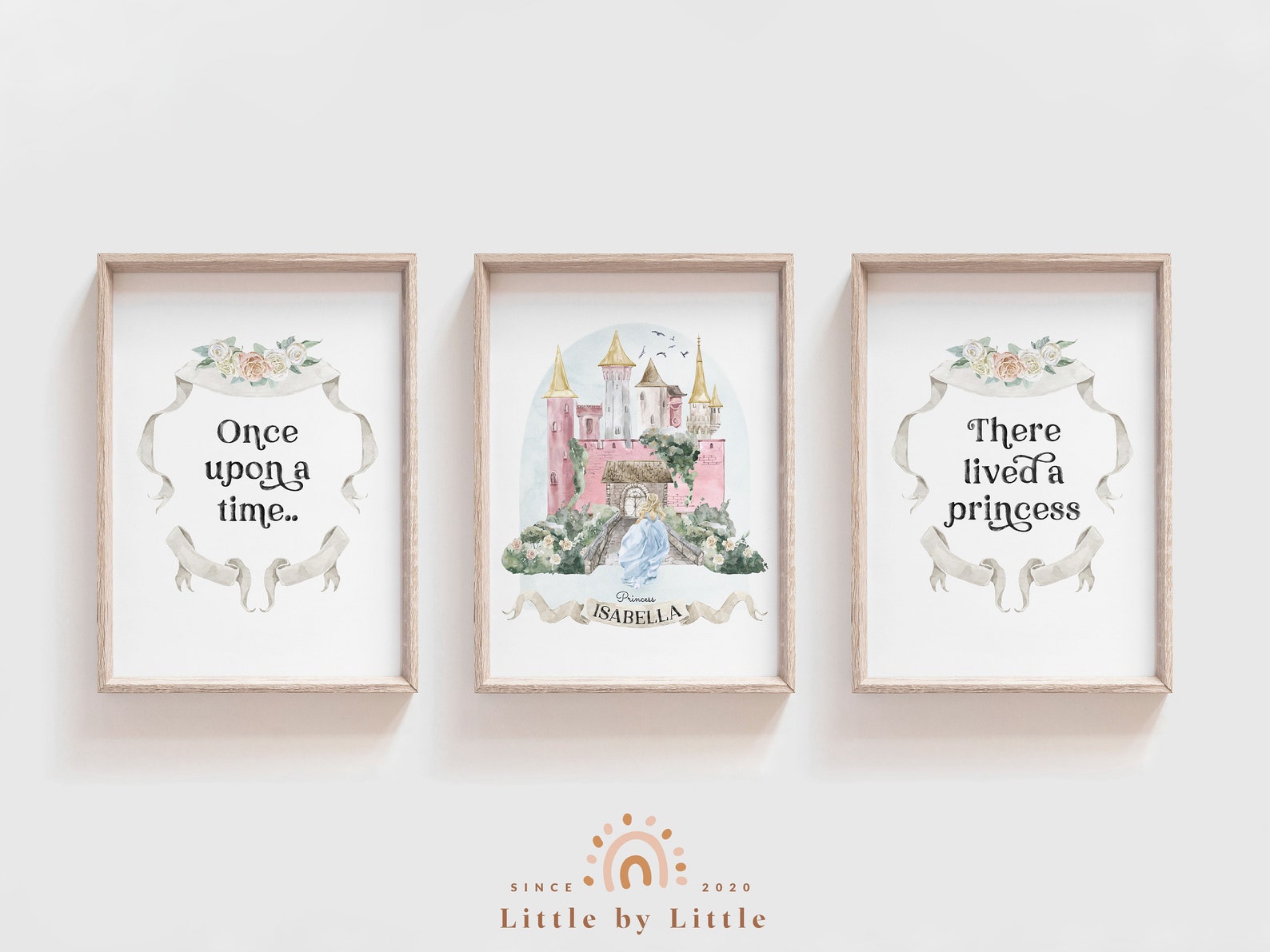 Set of 3 Custom Princess Castle Name Print, Once Upon A Time ...