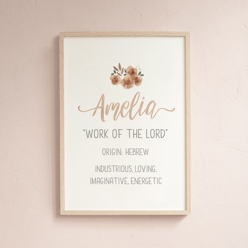 Amelia Name Meaning Print Amelia Name Art Baby Shower Gift Etsy