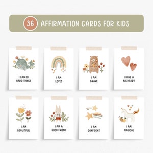 36 bevestigingskaarten voor kinderen afdrukbaar, positieve dagelijkse bevestigingsflitskaarten voor kinderen, geestelijke gezondheid van het gevoel van eigenwaarde, bevestigingsstation