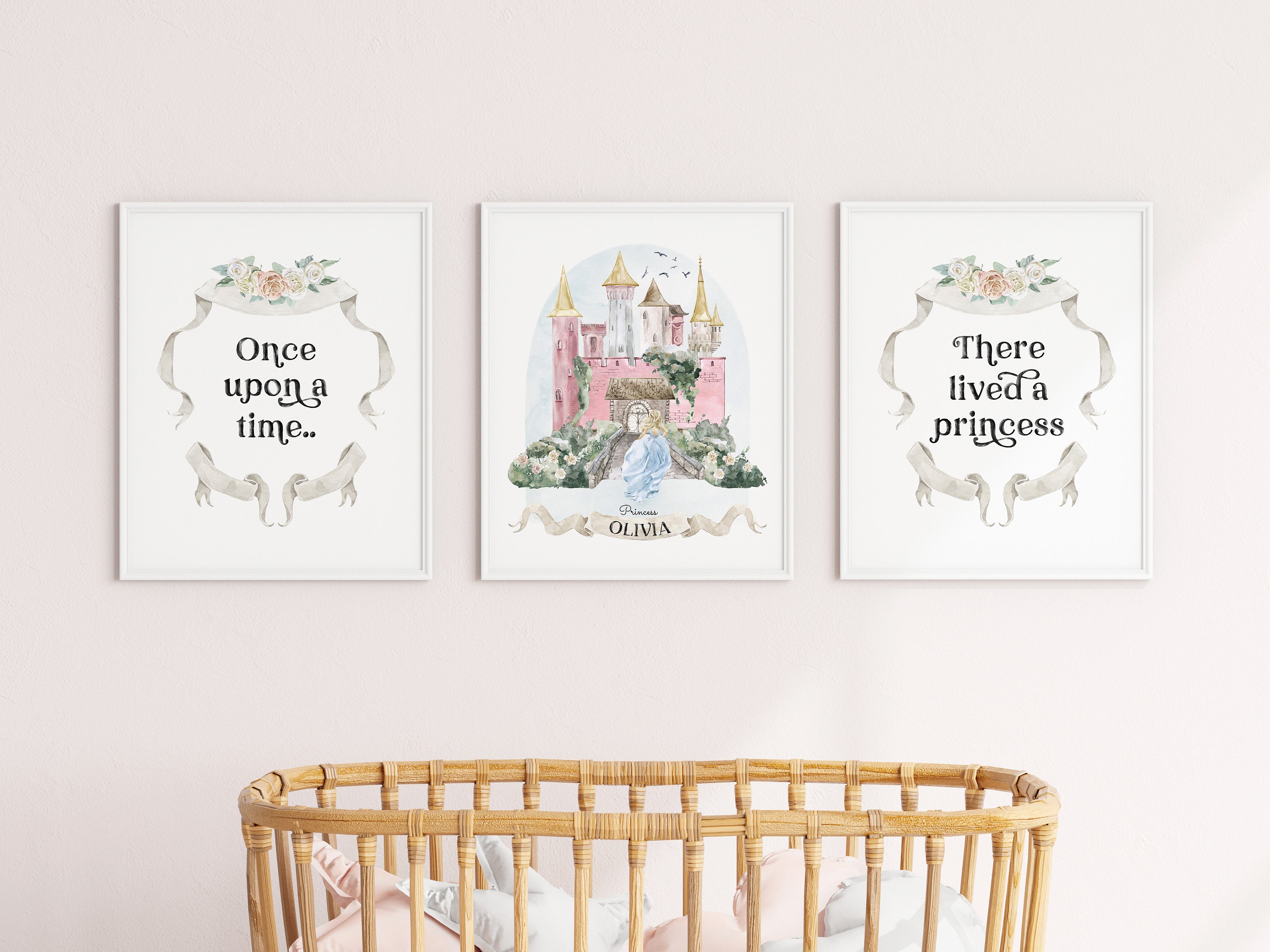 Set of 3 Custom Princess Castle Name Print, Once Upon A Time ...