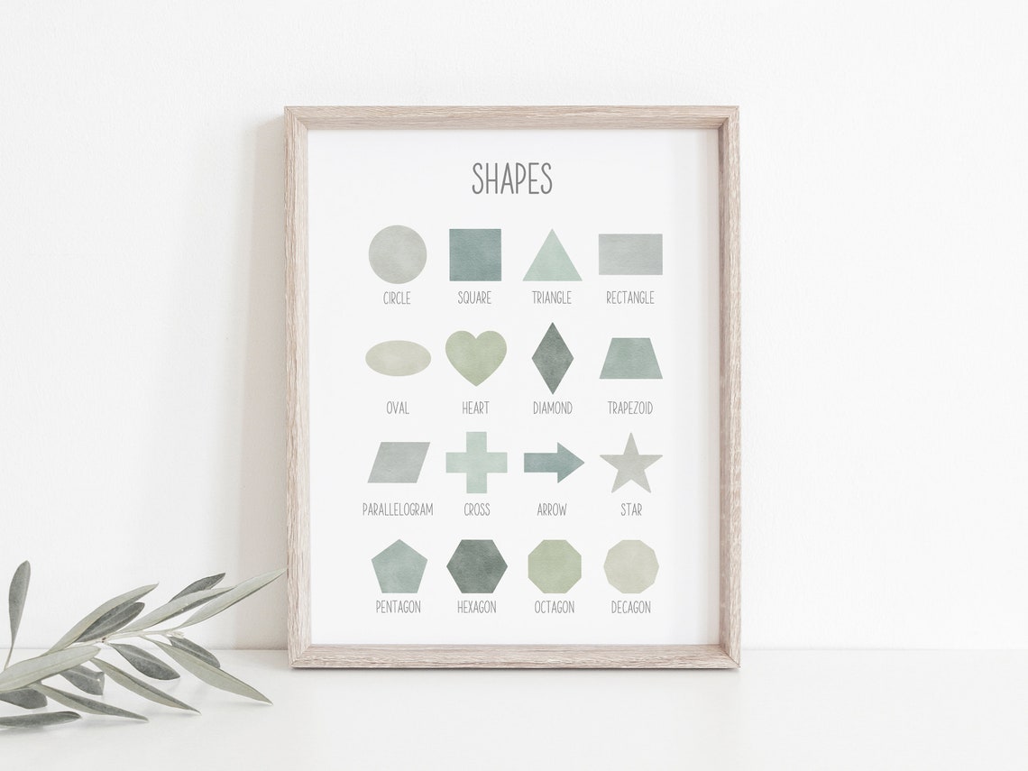 Sage Simple Shape Sage Green Watercolor Learning Posters (set of 4) : Alphabet, Numbers ...
